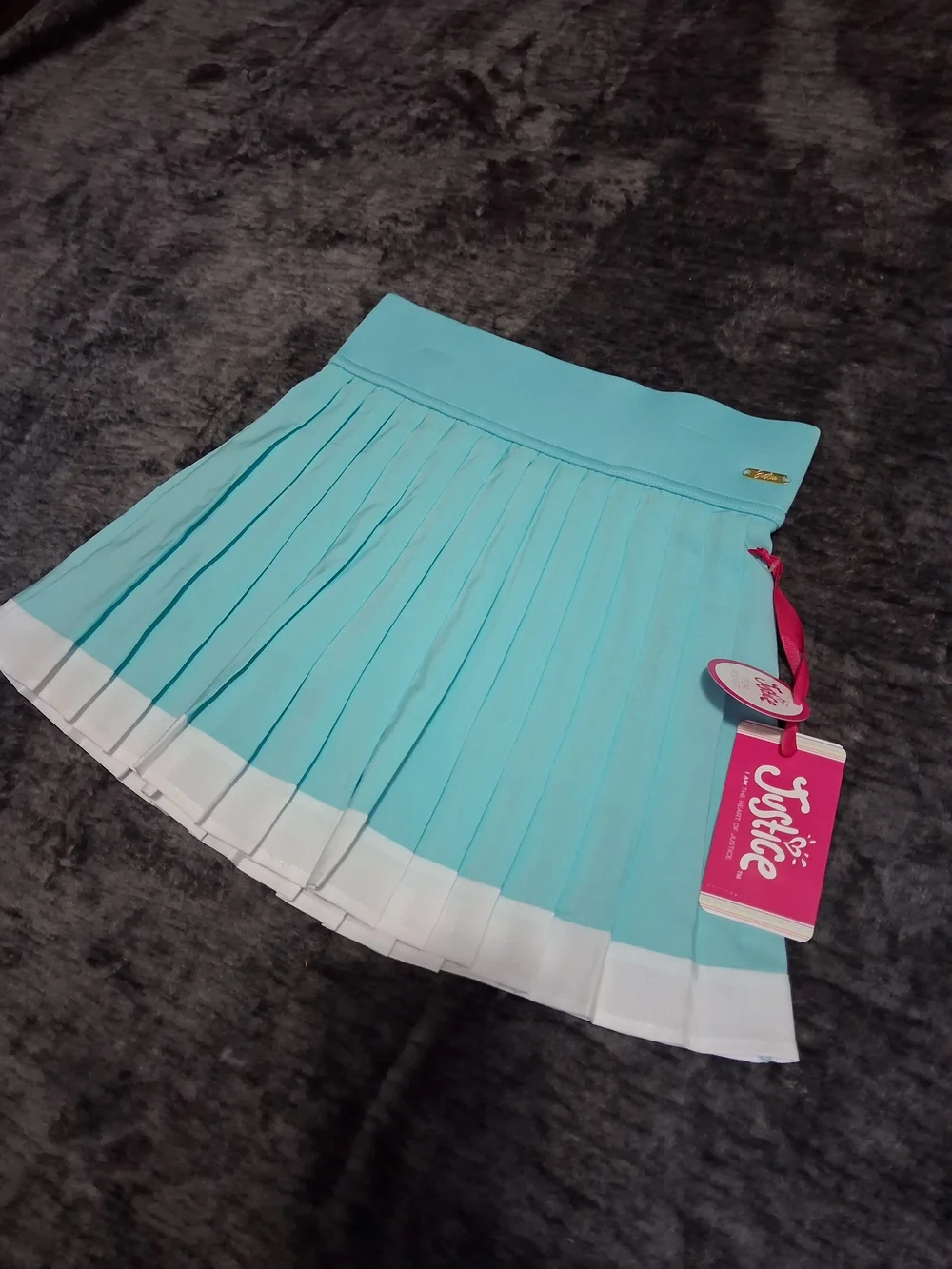 Justice Girls Pleated Skort Turquoise/White Logo Stretch Knit Pull-On Size 12